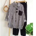 S-5XL Women's Summer New Stripe Set Casual Long Sleeve Pants Two Piece Set Wholesale Fashion Loose Striped Set for Women