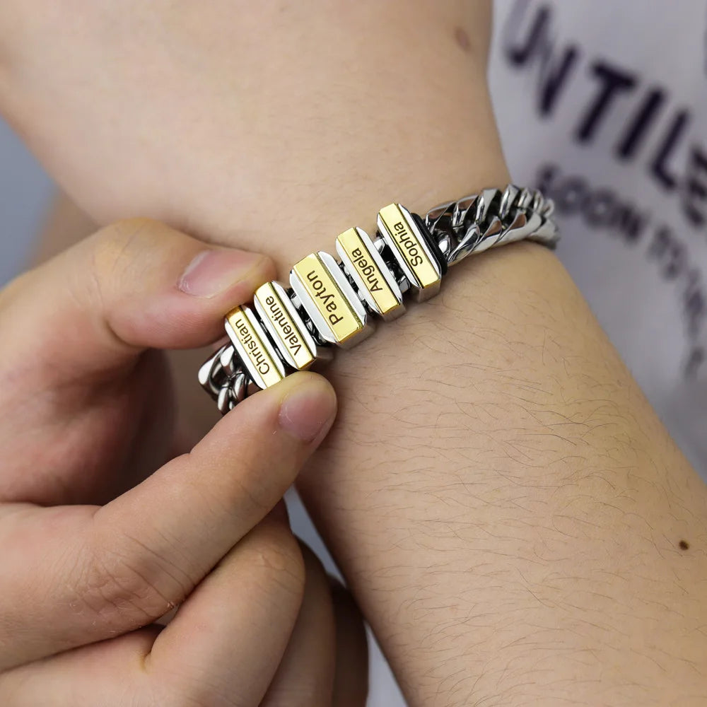 New Trendy DIY Name Engraveable Stainless Steel for Bracelet for Men Dad's Day Gift Men's Beads for Bracelet Homme