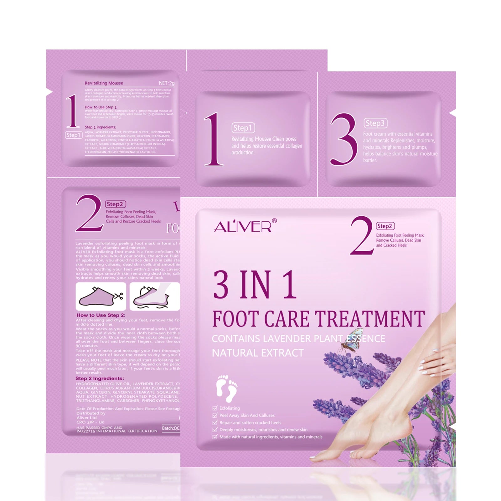 ALIVER Lavender Foot Peeling Moisturizing Natural Exfoliating Foot Mask