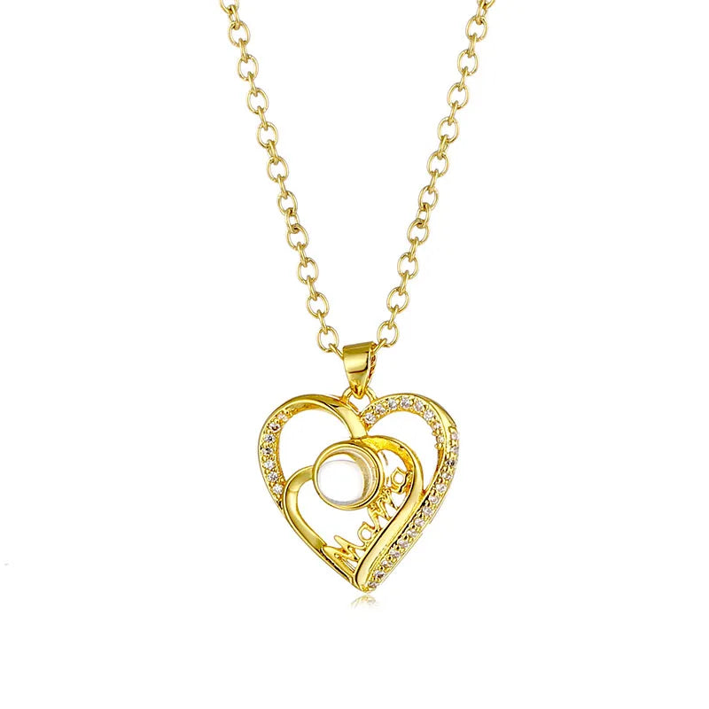 Custom Photo Heart Shape Brass Zirconia Photo Projection Necklace Women Pendant Necklace for Mother's Day Gift