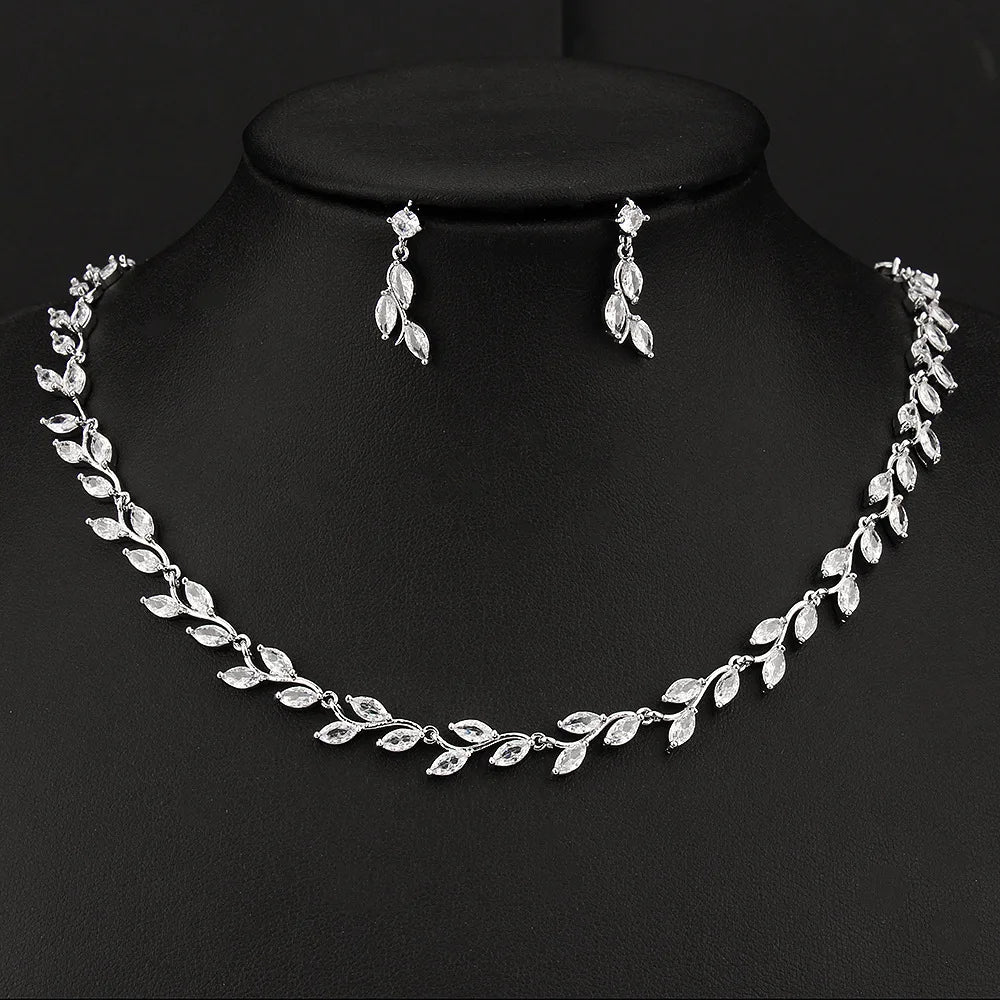 LUOXIN Simple Elegant Necklace and Earrings Sets Zircon Silver Plated Bridal Jewelry Sets
