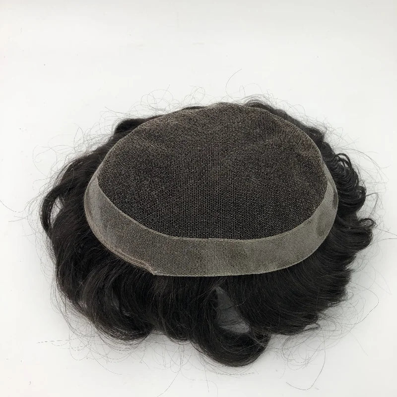 Hot Selling Stock Hair Patch Prosthesis swiss Lace with Pu Men Toupee Remy Hair Replacement System