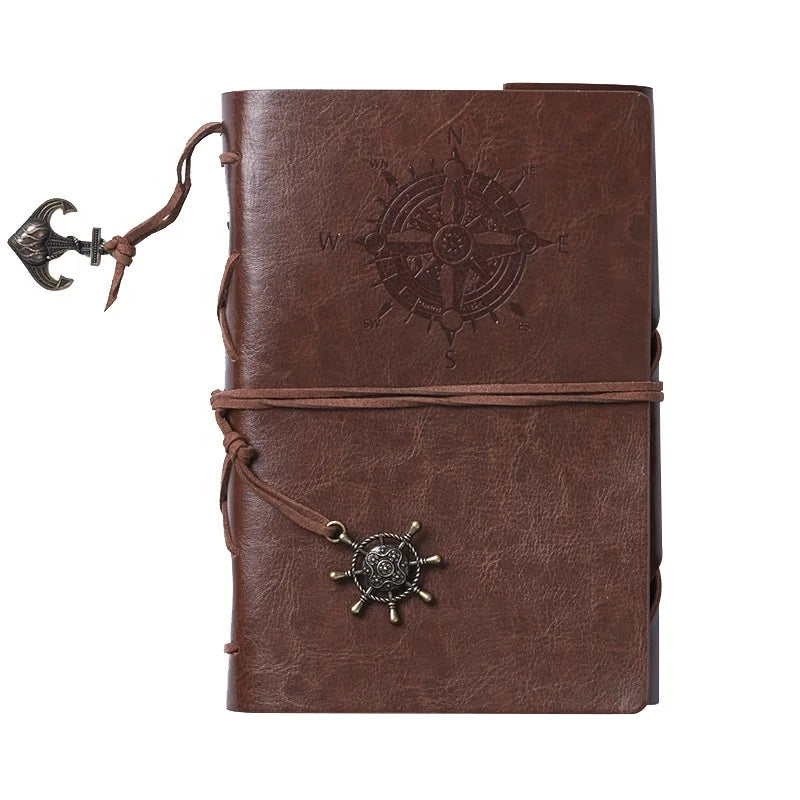 A6A7 Retro Pirate Traveller Binder Journal Notebooks Spiral Style Refillable Loose-leaf Stationery with Retro Leather Design