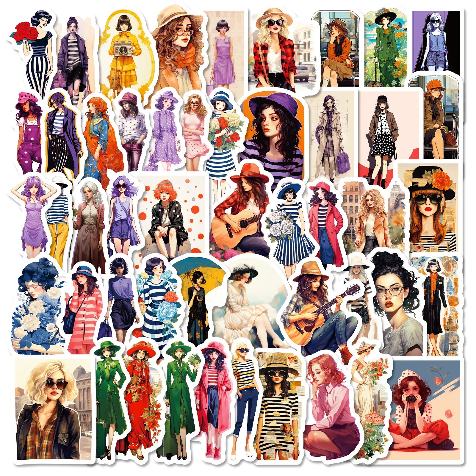 50PCS Vintage pin up lady downtown girls sticker