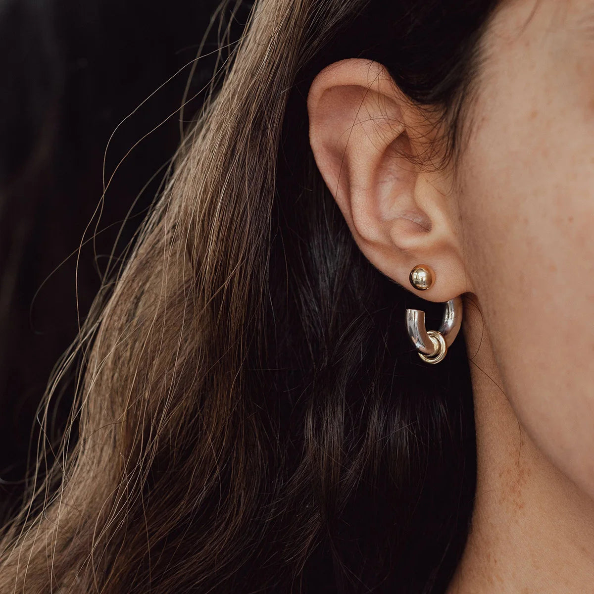 New Arrival Jewelry 18K Gold Plated Stainless Steel Earring Two-Tone Minimalist Hoop Earrings