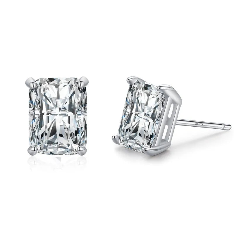 S925 Sterling Silver Rectangular Simulation Cubic Zirconia Stud Earrings for Women