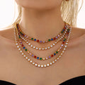 Fashion Jewelry Set Stainless Steel PVD Plated 18K Gold Handmade Claw Set 5mm Colorful Zircon Super Flash Bracelet Necklace Set