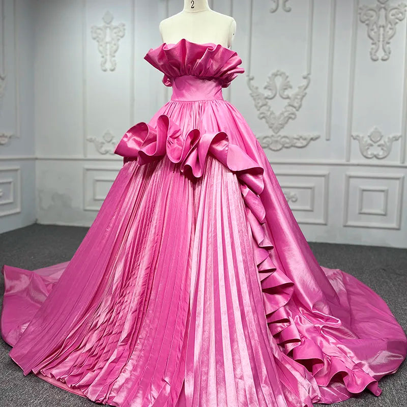 9879 New Fashion Design Plus Size Women'S Dresses Strapless Pink Sleeveless Long Evening Gown Dresses