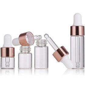 1ml 2ml 3ml 5ml Transparent Round Essential Oil Glass Bottle with Rose Gold Dropper Small Oil Cosmetic Vial for Tester