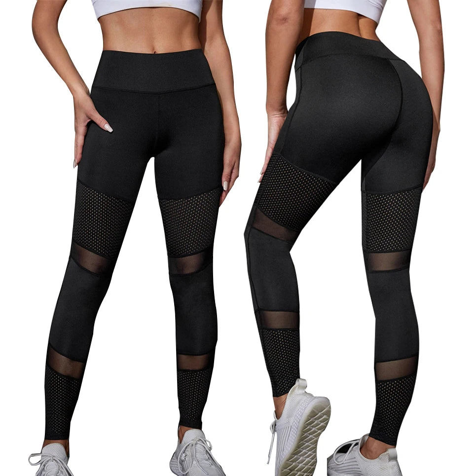 XL Eco Cotton Yoga Pants Hot Sale High Waist Plus Size Butt Lifting Leggings Elastic Waist Solid Pattern Splicing Mesh for