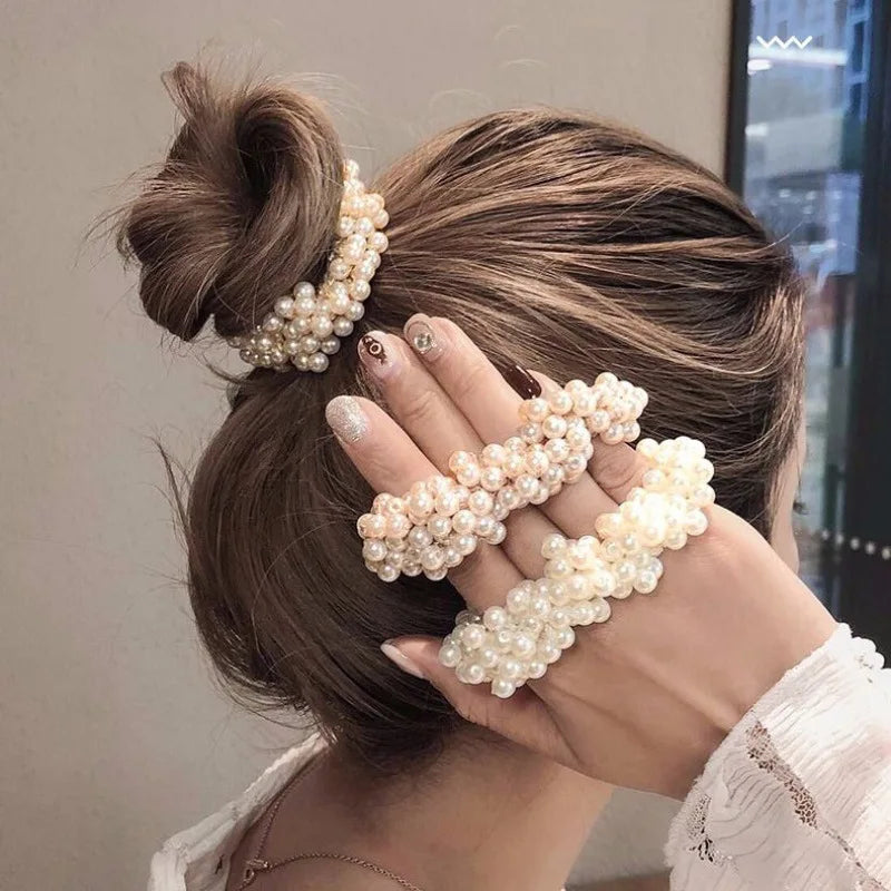 Woman Elegant Pearl Hair Ties Beads Girls Scrunchies Rubber Bands Ponytail Holders Hair Accessories Elastic Hair Band