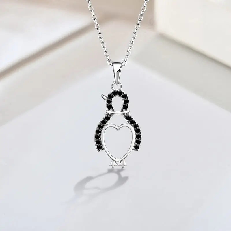 Premium Zircon Animal Penguin Pendant Necklace Cute Sterling Silver 925 Gold Plated Fashionable Jewellery for Girls
