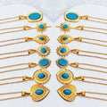 New Arrivals Men Women Blue Turquoise Necklace 18k Gold PVD Stainless Steel Lucky Love Heart Shape Gemstones Pendant Necklace