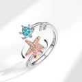 Daidan Starfish Rose Gold Anti Stress Fidget Spinner Rotating Gold Plated 925 Silver Turtle Ring in Silver