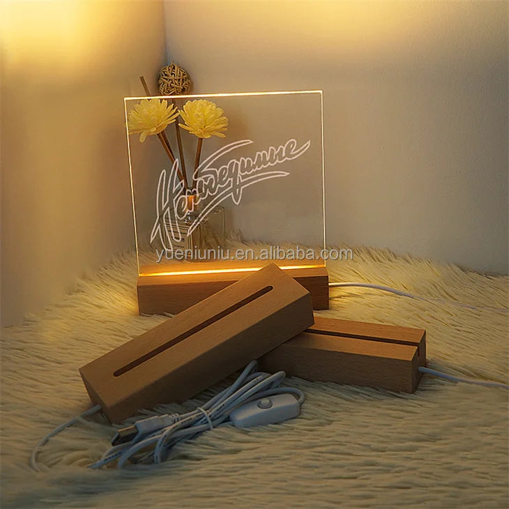 Custom Creative 3D RGB DIY Message Board Minimalist Rectangle Night Light Wooden Base LED USB Rechargeable Dimmable 7-Color Home