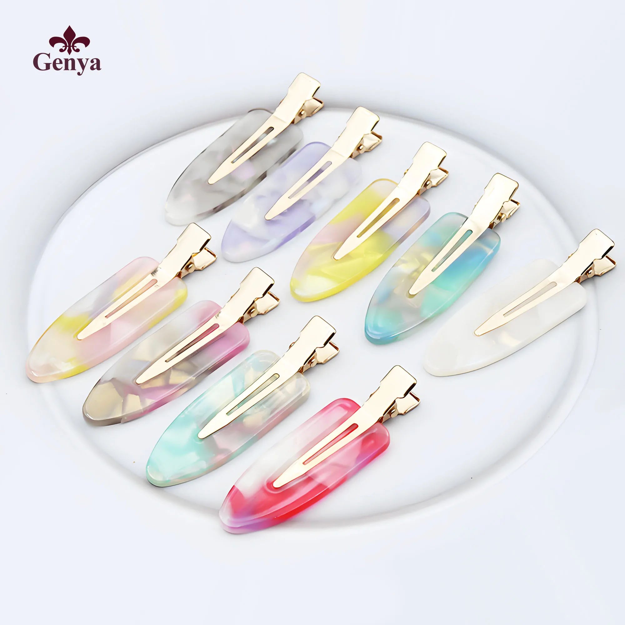 Genya Actate Hairpin Iridescent No Bend Hair Clip Acrylic Opal Flat Clip Alligator Hair Barrettes Hair Pin No Crease Curl Clips