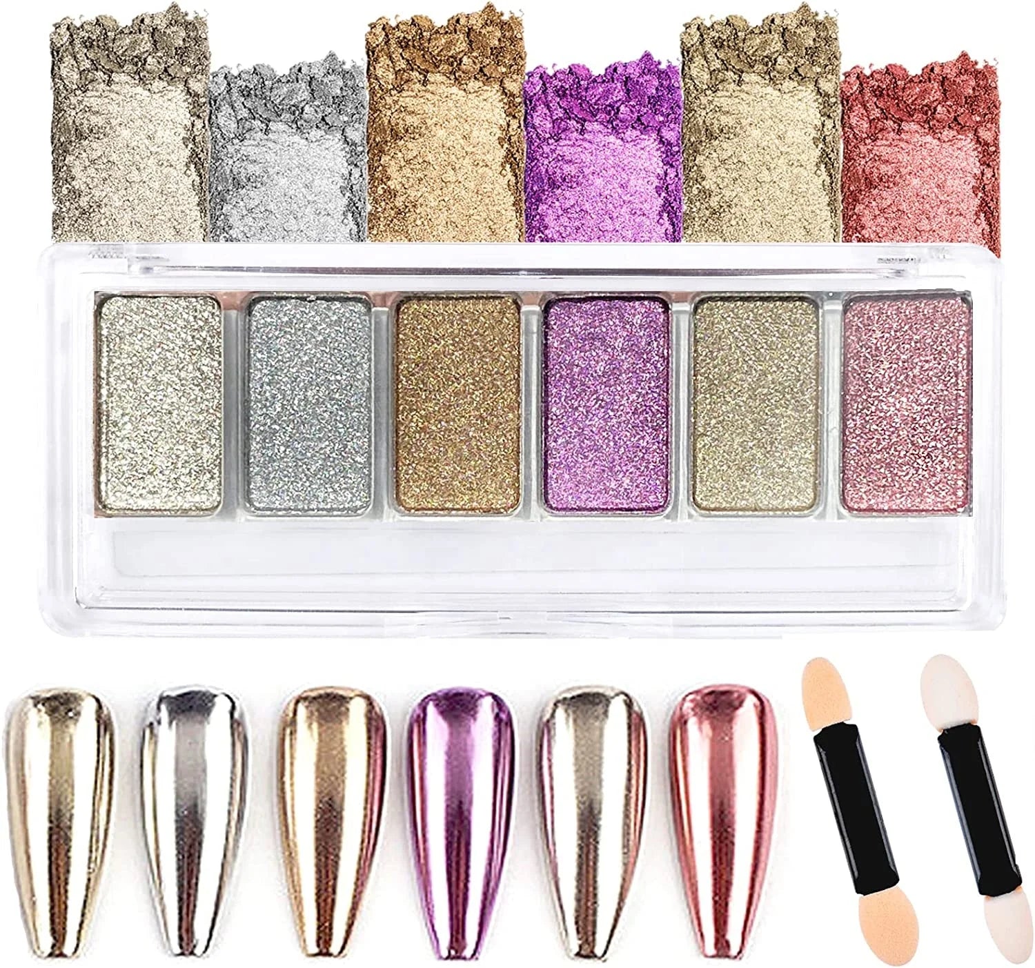 6 Colors Chrome Nail Powder  Holographic Metallic Mirror Effect Nail Art Powder  Gold Rose Pink Nail Pigment Glitter Powder