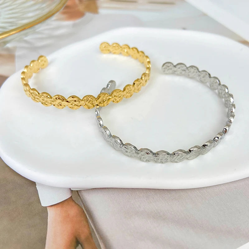 14k Gold Plated Simple Irregular Female Cuff Bracelet Titanium Steel Beaded Bracelets Trendy Stainless Steel Bracelets