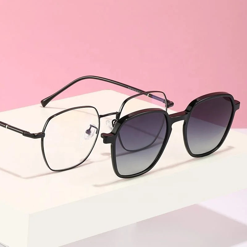 Hot Selling Oversized square Metal Frame Magnetic Uv400 Lens Sun Glasses Men 2 in 1 Polarized Lens Clip on Sunglasses