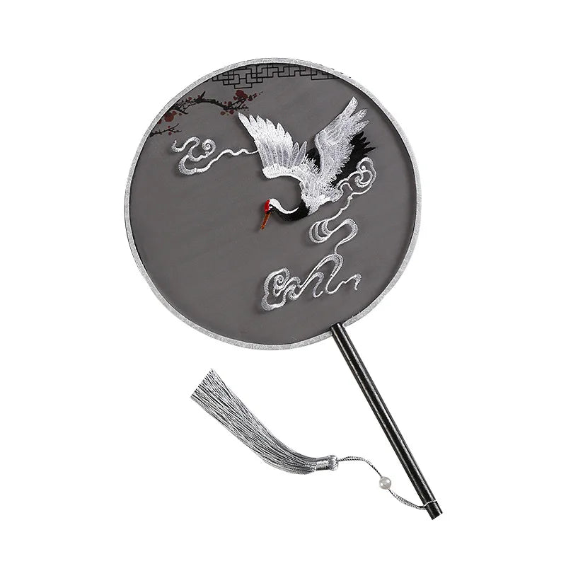 Silk Bamboo Round Hand Fan Wedding Gift Chinese Embroidery Round Hand Fan