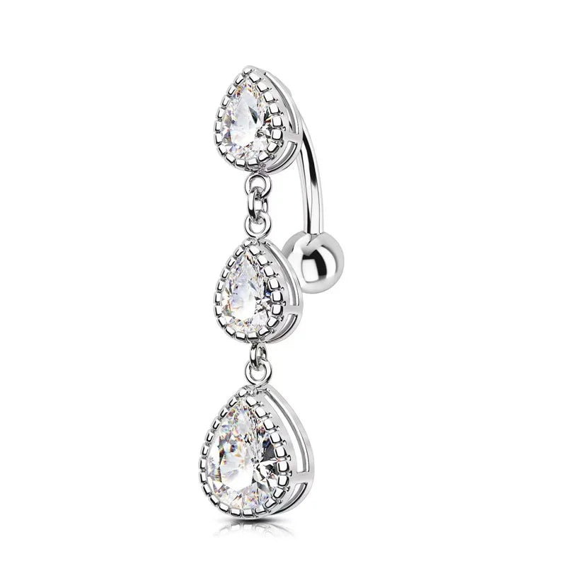 Fashionable Zircon Inlaid Piercing Jewelry Inverted Peach Heart Water Droplet Navel Ring Simple Navel Decoration