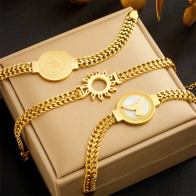 Luxury 3 Designs Non Tarnish 18k Gold Plated Jewelry Bird Sun Stainless Steel Bracelet for Women