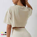 Wholesale Quick Dry Breathable Plus Size Yoga Crop Top Solid Color Women's Short Sleeve T-shirt Four-Way Stretch Fitness Wear
