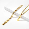 Men's titanium steel long necklace bracelet European and American men's stainless steel jewelry set can be engraved
