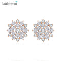 LUOTEEMI Rose Pink Gold Plated Luxury Excellent Cut Clear Cubic Zirconia Women Valentine's Day Gift Jewelry Flower Earrings