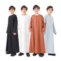 Middle East Muslim Arab Boy Thobe Thawb Caftan Crew Neck Solid Color Long Sleeve Handmade Button Boys Islamic Thobe