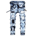 RNSHANGER New Men's Motorcycle Jeans Pleated Holes Decorative Denim Pants Trendy Men Blue Yellow Casual Denim Trousers
