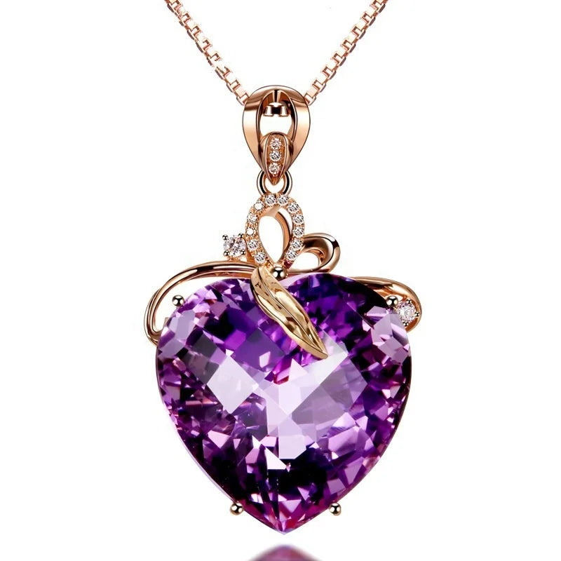 Luxury Heart-Shaped Amethyst Pendant love Necklace 18k Gold-Plated Colored Gemstones Natural Amethyst Necklace