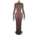 Vestidos Mujer Elegant Pearls Tassel Ball Gown Female Costume Night Club Party Dress Sexy Diamonds Long Wedding Evening Dress