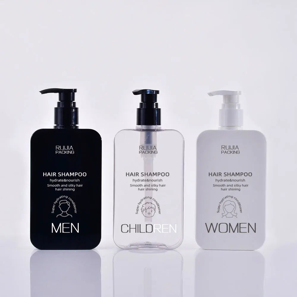 Cosmetics Packaging White Black 200ml 300ml 400ml PETG Nordic Style square Lotion Bottles with Pump for Lotion Shampoo