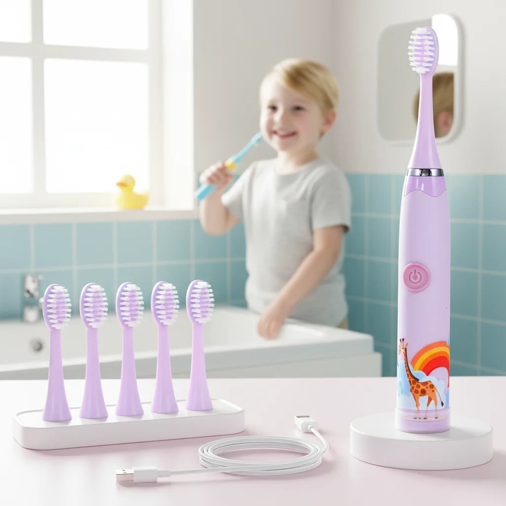 OEM Smart Sonic Portable Kid Electric Toothbrush Children Toothbrush Heads Type-C Rechargeable 6pcs Soft Bristles Brush Heads