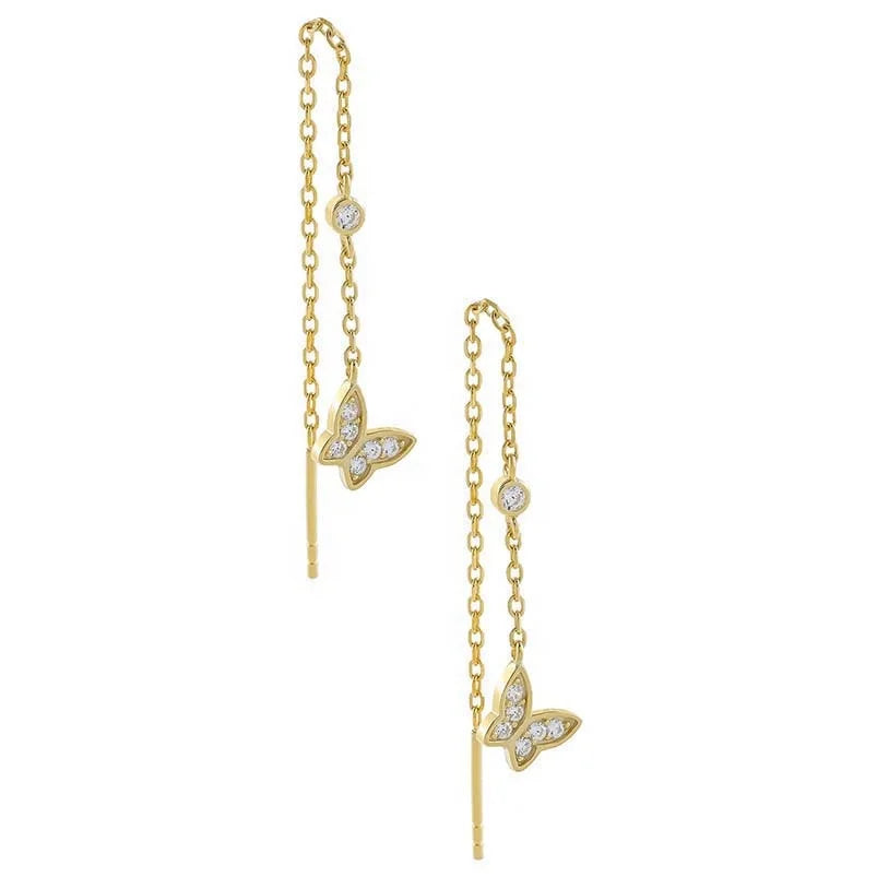 Unique Minimalist Gold Vermeil CZ butterfly Threader Drop Earring