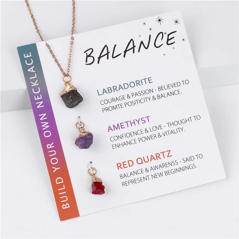 Wholesale Diy Raw Rough Natural Stone Pendant Necklace Spirital Healing Crystal Pendant Necklace Set for Women