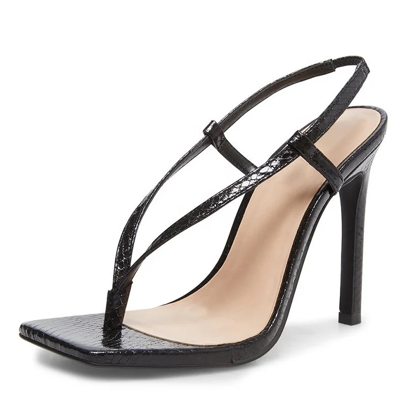 Fashion Trendy Square Toe Flip Flops Stiletto High Heel Sandals Thong Slip on Women Heels MegaBDM