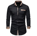 New Men's Casual Long-sleeved Shirt European Size Fashion Casual Slim Plaid Collar Buckle Shirt