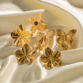 Tarnish Resistant Jewels Waterproof Stainless Steel Jewelry Set Flower Stud Earrings 18k Gold Flora Statement Earring for Women