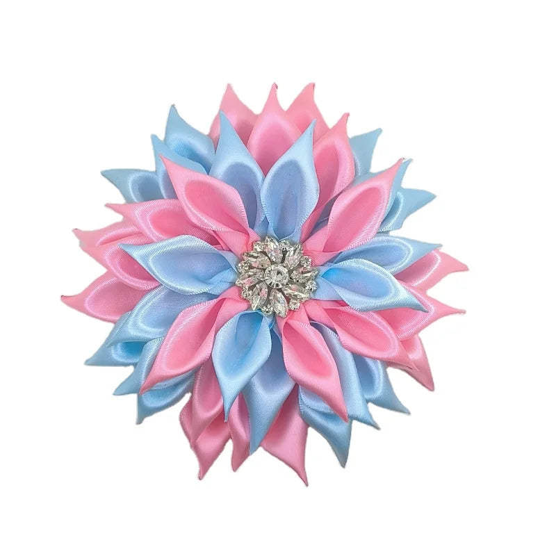 Pink and Blue Pearl Kanzashi Satin Flower Brooch Pin Wedding & Party Gift for Women