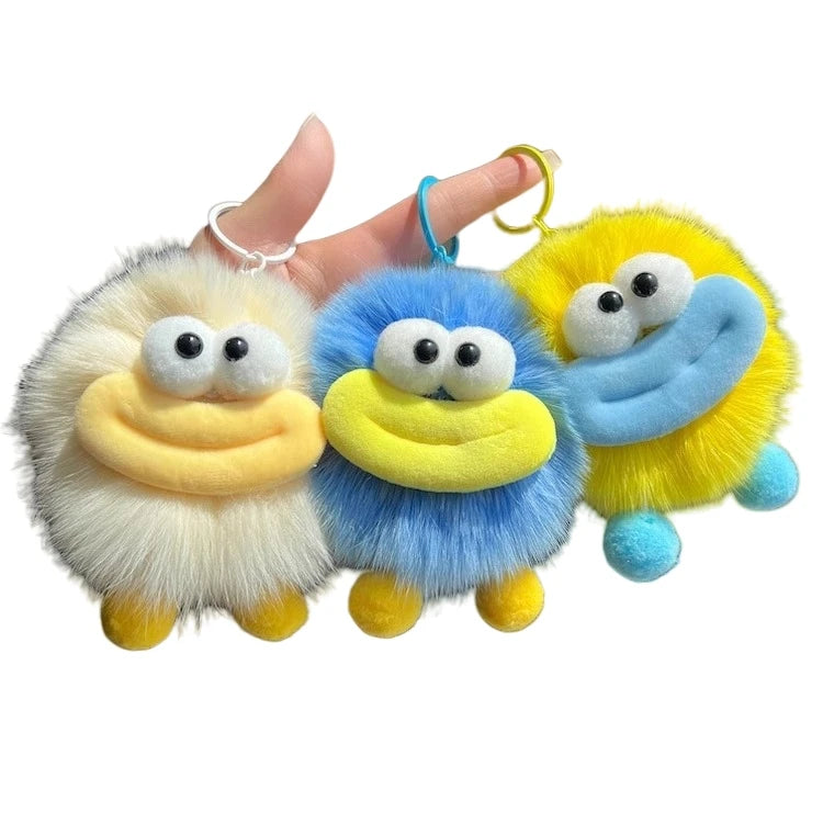 Cartoon Cute Peluches Doll Sausage Mouth Pompom Keychain Pendant Puff Furry Puff Ball Faux Fur Ball Ugly Backpack Plush Keychain