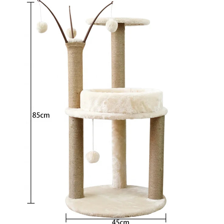 Small Cat Tree Furniture Multi-Level Comprehensive Activity Cat Tower Post Hammock Condo Tunnel Basket Made Pet Plush Material