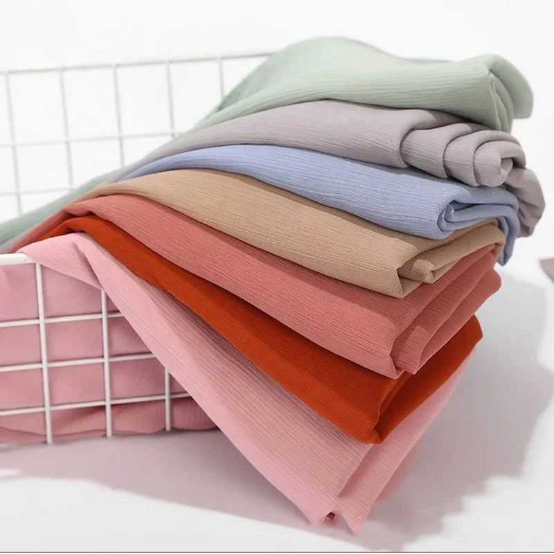 New Design Malaysia Chiffon Scarf Hijab Shawl Wrap Pashmina Muslim Women Pure Color Georgette Pleated Crinkle Head Long Scarf