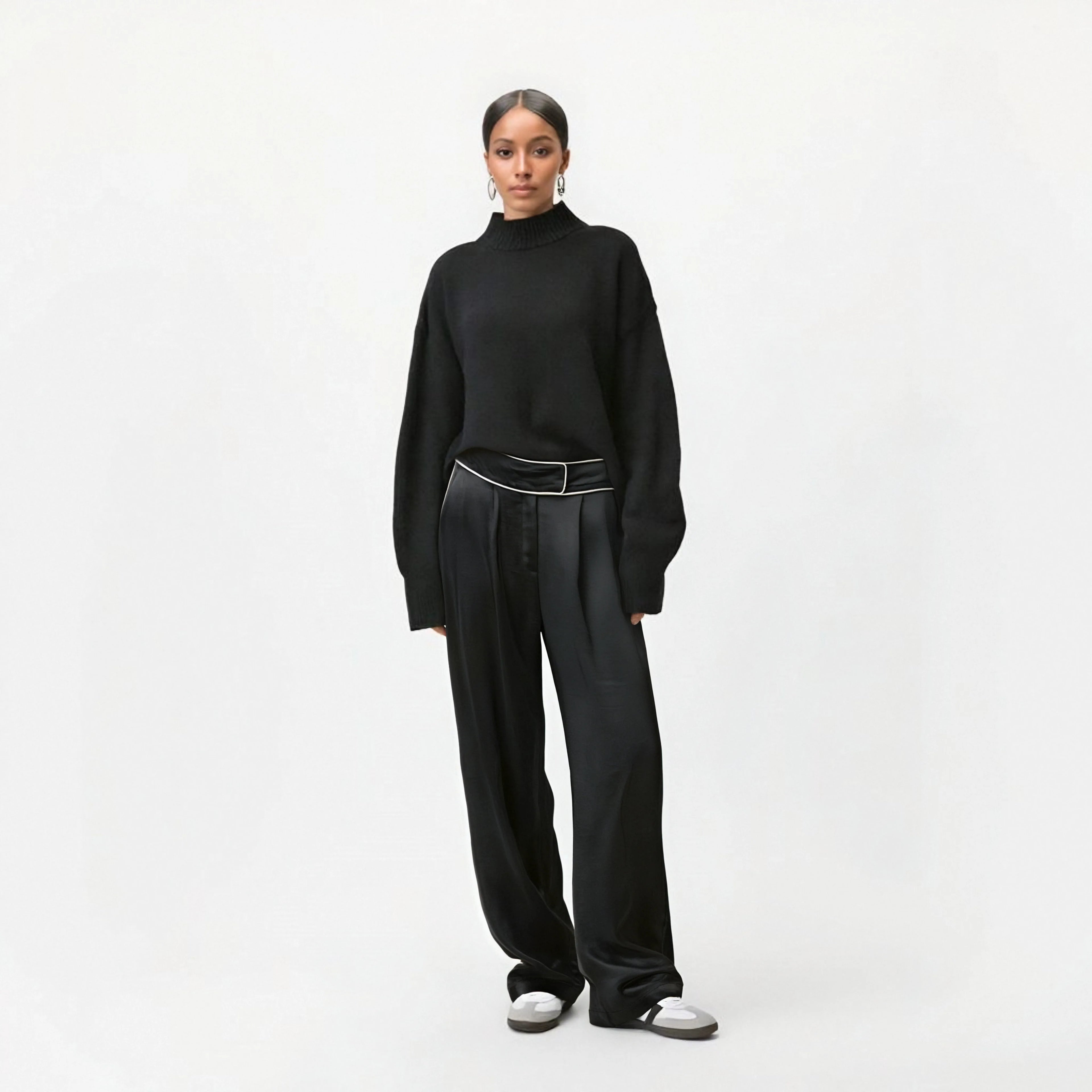 Advanced Simple Wide Pants Ledis Once Satin Pants Woman Black Satin Pants