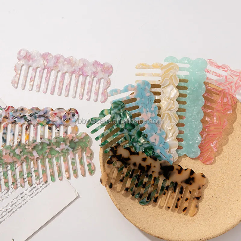 Custom LOGO Acetate Plate Comb Marble Leopard Pattern Hairdressing Comb