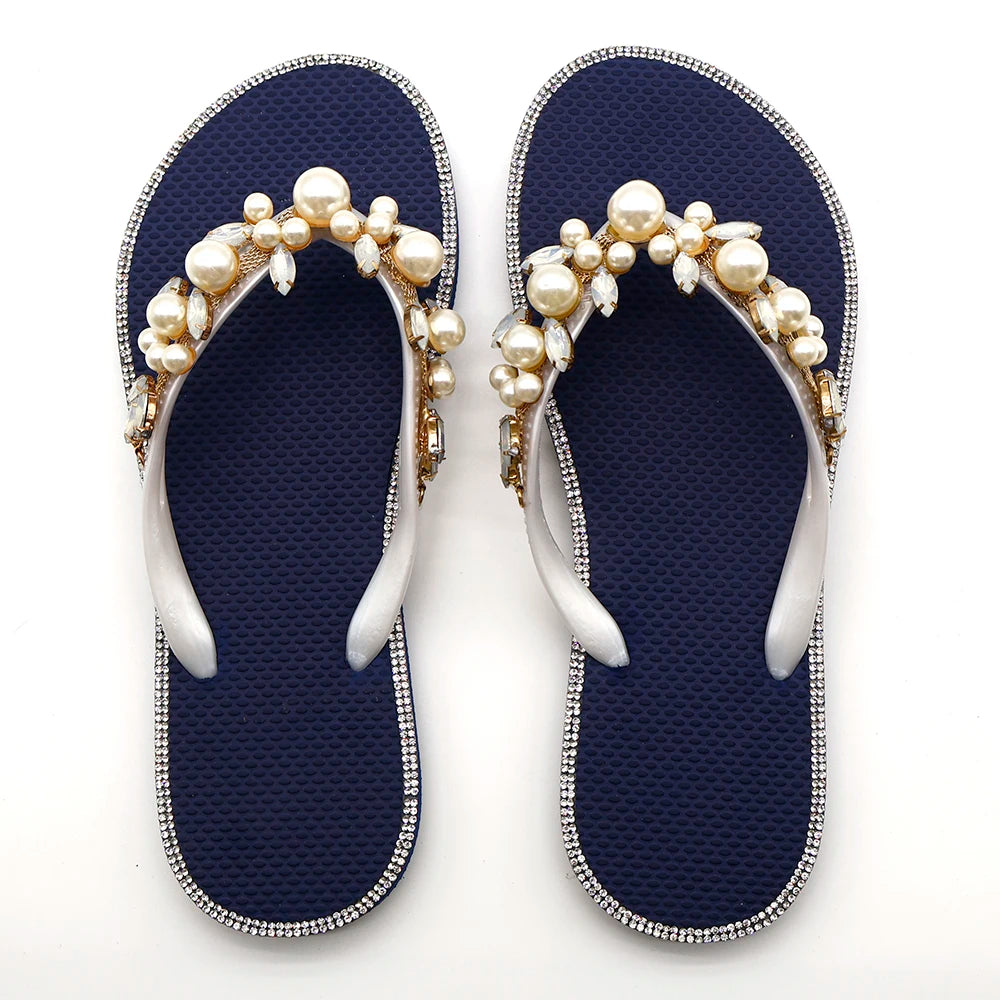 Women's Lightweight Flip-Flops Slippers Rhinestone Straps Cushioned Flat Outdoor Hot Summer Sales Anti-Slippery Slippers Spring