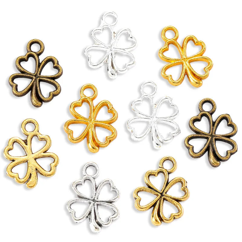 100PCS Alloy Four Leaf Clover Shamrock Lucky Charms Pendants St Patricks Irish Metal Pendant