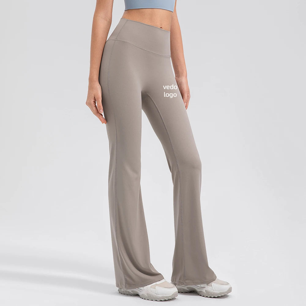 Workout Leggings Custom Logo 80% Nylon 20% Spandex High Elastic Gym Fitness Women Butt Lifting Sports Flared Yoga Leggings