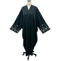 Good Quality Turkey Malaysia Black Fabric Long Open Style butterfly Flower Heart Embroidery on Cuff Women Abaya for Muslim